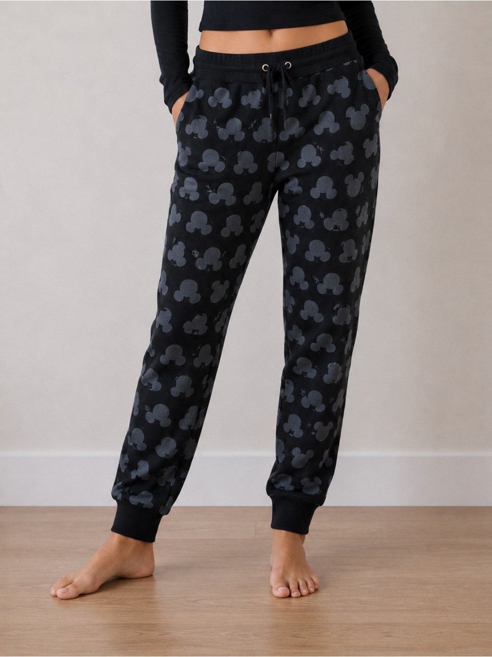 Disney Mickey Mouse Black & Gray Jogger Lounge Pants Pajama